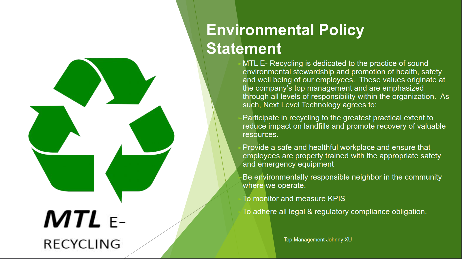MTL eRecycling Quality Policy Statement
